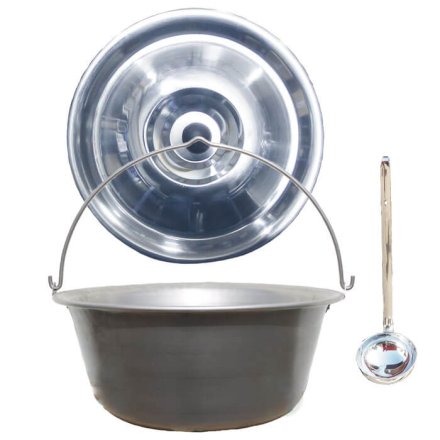 Nerezový kotlík na guláš 15 L (1,5 mm) + pokrievka nerez 41 cm INOX + antikórová naberačka