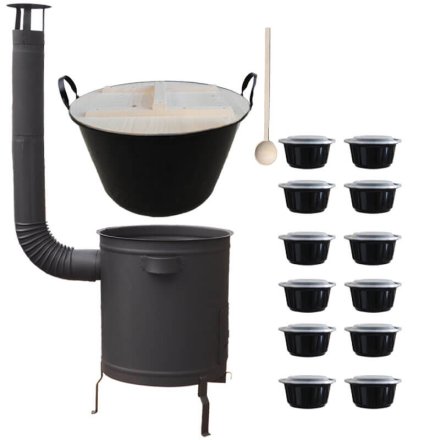 Smaltovaný kotol 100 L + hrubostenná kotlina 60 cm (1,5 mm) STRONG PLUS 600 + misky 12 ks
