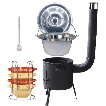 Nerezový kotlík 22 L (0,8 mm) INOX + misky na guláš 4 ks + nízka žiaruvzdorná kotlina 42 PLUS 600