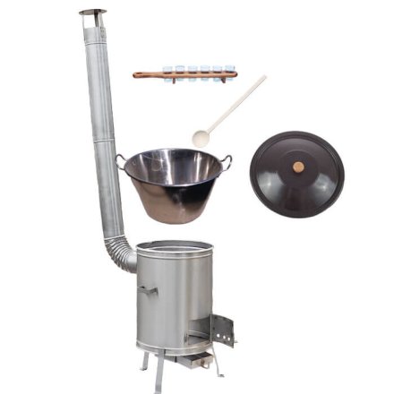 Zabíjačkový nerezový kotol 70 L + nerezová kotlina 56 cm + štamperlíky