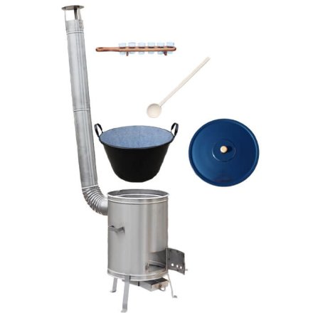 Zabíjačkový smaltovaný kotol 80 L + nerezová kotlina 56 cm + štamperlíky