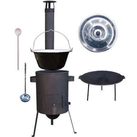 Smaltovaný kotlík 20 L + liatinová panvica 45 cm + žiaruvzdorná kotlina, zosilnený rošt 4 mm 42 cm PLUS 600