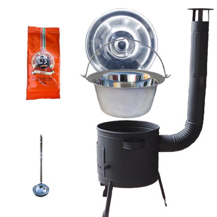 Nerezový kotlík 22 L (0,8 mm) + nerezová pokrievka + korenie na guláš 100 g + nízka žiaruvzdorná kotlina (0,8 mm) 42 PLUS 600
