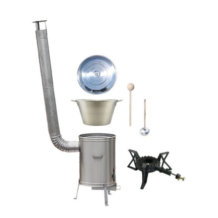 Nerezový kotol 70 L + nerezová kotlina 56 cm LUX + liatinový horák 7 kW BIG PARTY