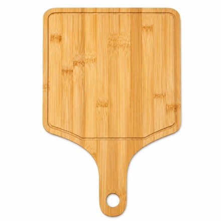 Bambusová doska na krájanie s rukoväťou 41x26,5 cm žliabok pizza tvar