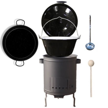 Smaltovaný kotlík 13 L (1,2 mm) + Paella panvica 38 cm + hrubostenná (1,5 mm) žiaruvzdorná kotlina (1,5 mm) 36 PLUS 600