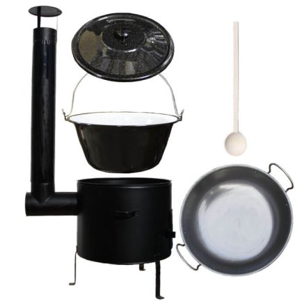Smaltovaný kotlík 13 L (1,2 mm) + železná grilovacia panica s uškami GRILL PARTY