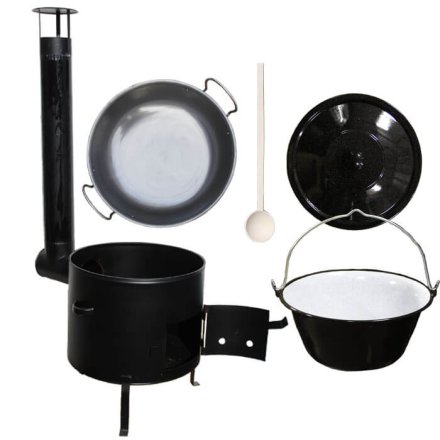 Smaltovaný kotlík 30 L (1,2 mm) + železná grilovacia panica s uškami GRILL PARTY