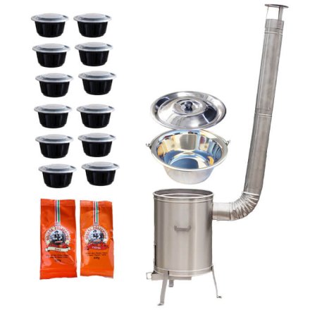 Nerezový kotlík 22 L (0,8 mm) INOX + nerezová kotlina 42 cm LUX + misky 12 ks + 2 x pepř na guláš 100 g