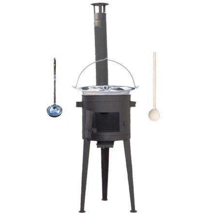 Nerezový kotlík 22 L (0,8 mm) INOX + žiaruvzdorná kotlina s vysokými nožičkami (1,5 mm) HODO 42 cm PLUS 600 + vareška + naberačka