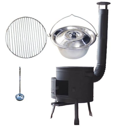 Nerezový kotlík 22 L (0,8 mm) INOX + Nerezový rošt 45 cm + nízka žiaruvzdorná kotlina 42 cm PLUS 600
