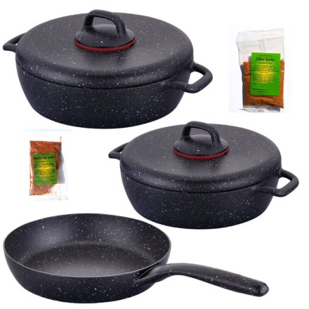 Sada hrncov s pokrievkou (24 cm + 26 cm) + panvica (26 cm) + korenie (2 ks) Classic Plus Volkanit
