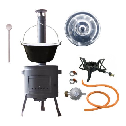Smaltovaný kotlík (1,2 mm) 25 L + liatinový horák 5,5 kW + nízka kotlina 42 PLUS 600 + nerezová pokrievka INOX