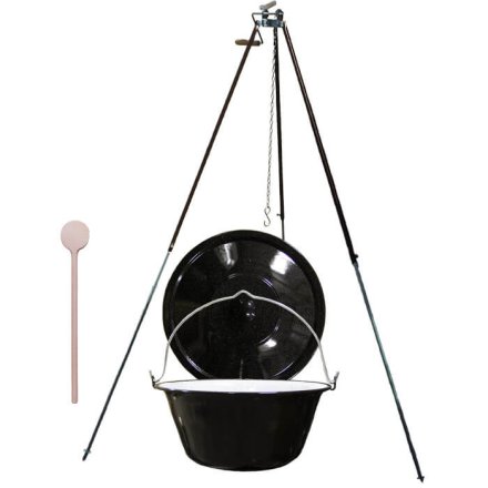 Smaltovaný kotlík 30 L (1,2 mm)+ teleskopická trojnožka s poistnou kladkou + pokrievka