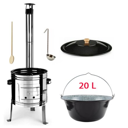 Smaltovaný kotlík 20 L + nerezová kotlina 42 cm