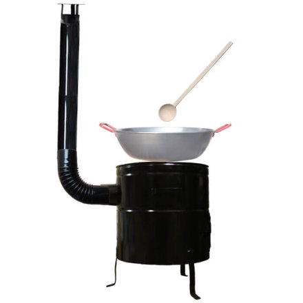 Paella panvica WOK 55 cm + kovová kotlina 53 cm a vareška