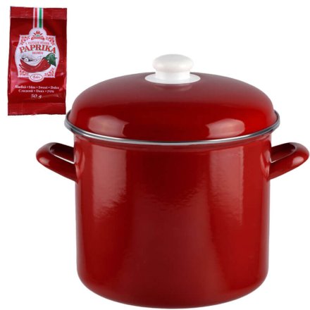 Smaltovaný hrniec s pokrievkou, objem 10,4 L červený + sladká paprika GURMÁN 50 g