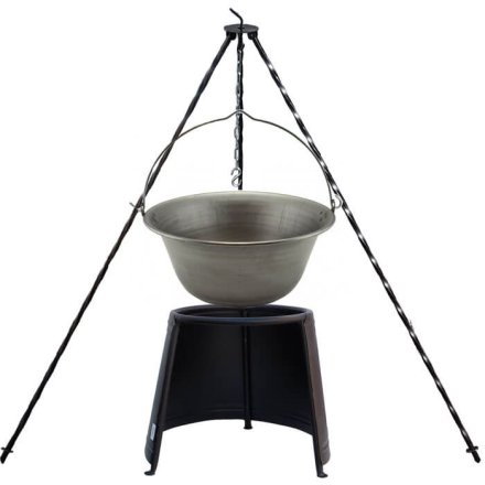 Železný kotlík 6 L (0,75 mm) + chránič plameňa (Ohnisko) 32 cm + klasická oceľová trojnožka 1,2 m