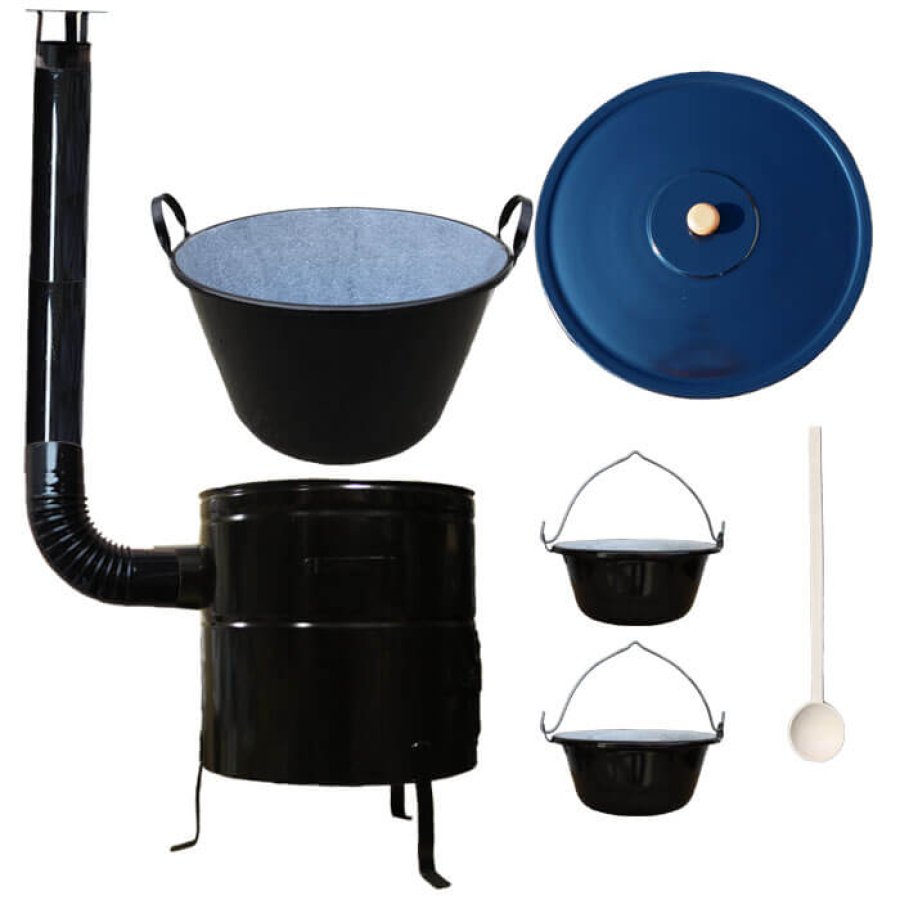 Zabíjačkový smaltovaný kotol 50 L + kovová kotlina 50 cm + 2 servírovacie kotlíky