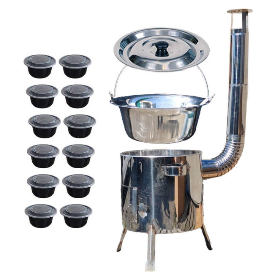 Nerezový kotlík 14 L (0,8 mm) INOX + nerezová kotlina 0,8 mm 36 INOX LUSTRO + plastové boxy (misky) s vrchnákom 12 ks