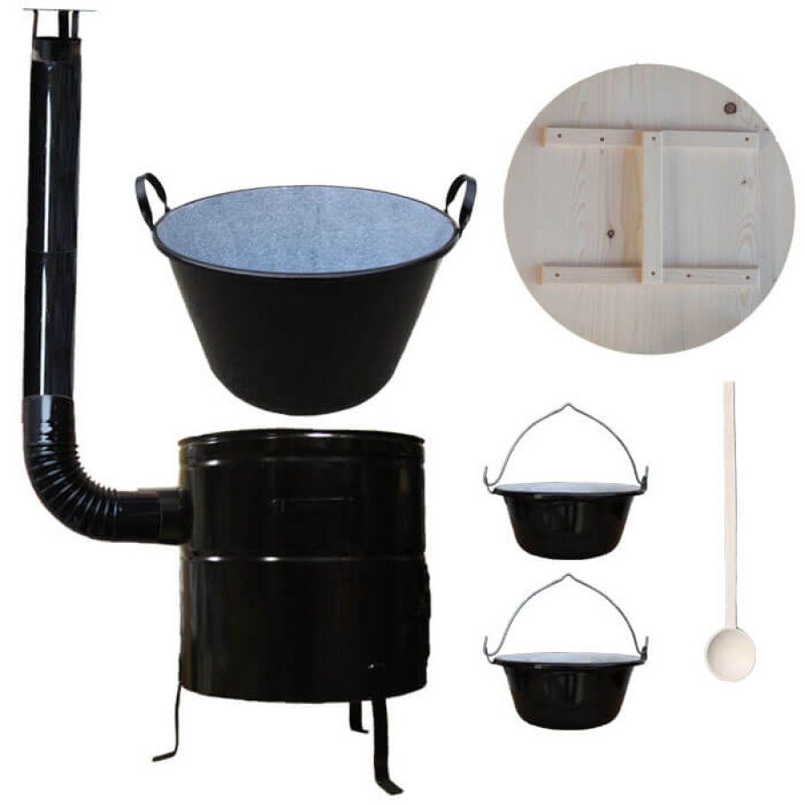 Zabíjačkový smaltovaný kotol 100 L + kotlina 60 cm + 2 servírovacie kotlíky