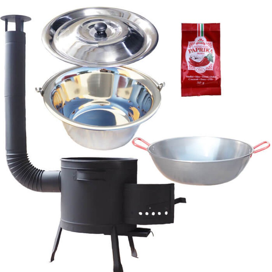 Nerezový kotlík 22 L (0,8 mm) INOX + Panvica PAELLA (WOK) 45 cm + sladká paprika 50 g + nízka kotlina 42 PLUS 600