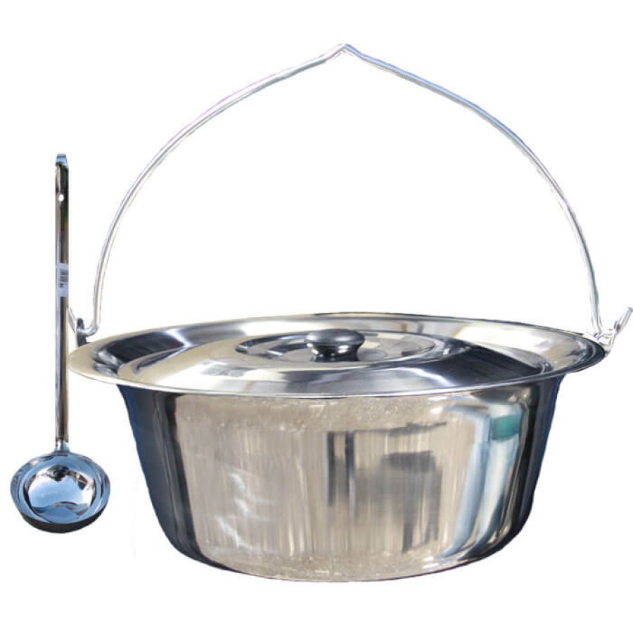 Nerezový kotlík na guláš 1,2 mm 20 L INOX + nerezová pokrievka INOX a nerezová naberačka INOX