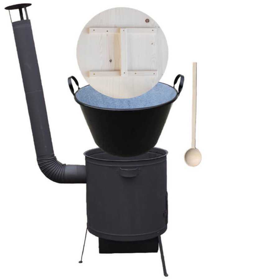Zabíjačkový smaltovaný kotol 100 L, s žiaruvzdornou kotlinou, priemerom 60 cm PLUS 600 4 MM, drevená pokrievka + varecha