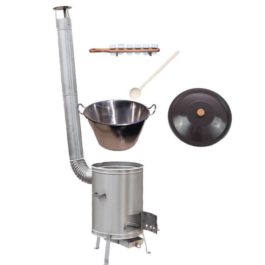 Zabíjačkový nerezový kotol 80 L + nerezová kotlina 56 cm + štamperlíky