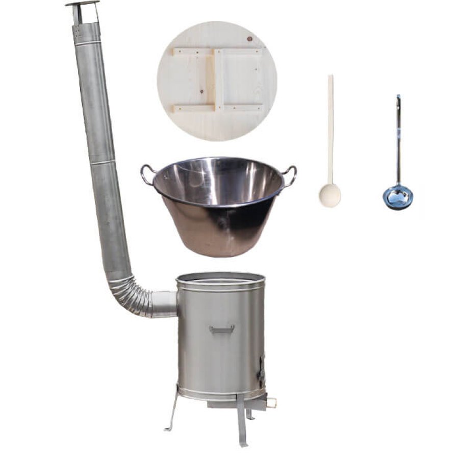 Zabíjačkový nerezový kotol 100 L + nerezová kotlina 60 cm + vareška a naberačka