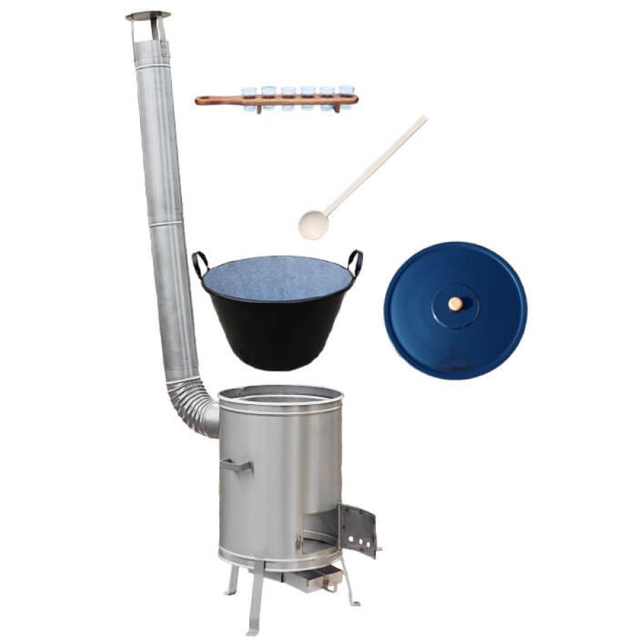 Zabíjačkový smaltovaný kotol 50 L + nerezová kotlina 53 cm + štamperlíky