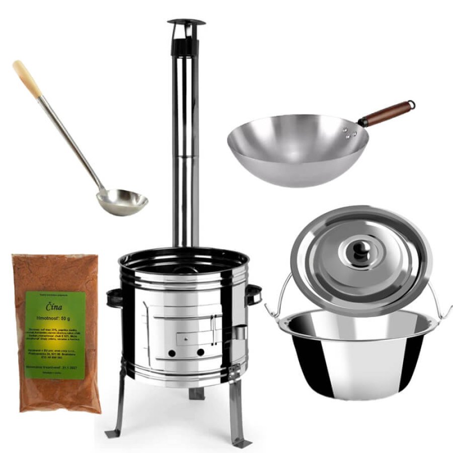 Nerezový kotlík 10 L (0,8 mm) + nerezová kotlina 31 INOX + čínsky Wok 32 cm + čínske korenie 50 g