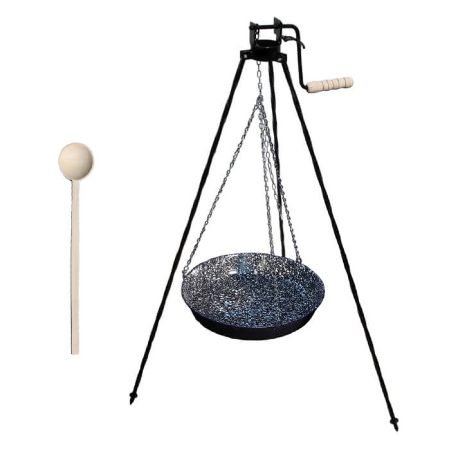 Smaltovaná panvica s retiazkou 42 cm, trojnožka, vareška