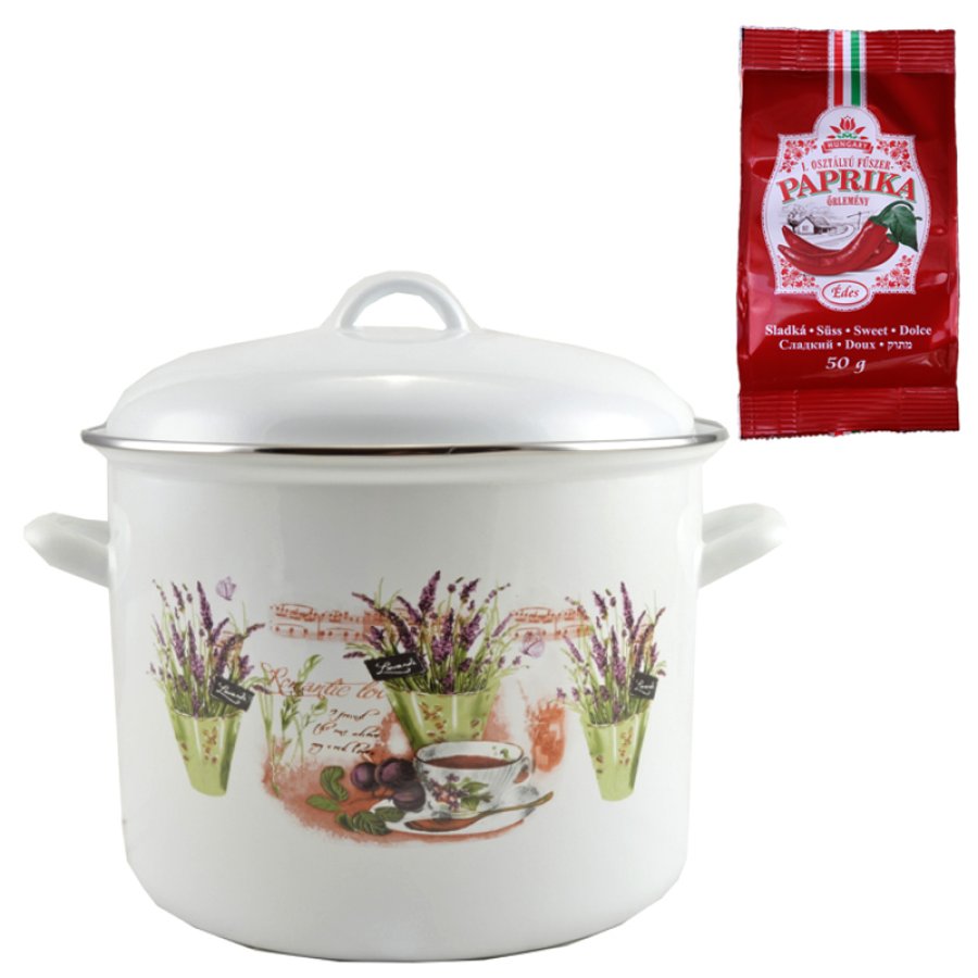 Smaltovaný hrniec s pokrievkou, objem 10,4 L levanduľa + sladká paprika GURMÁN 50 g