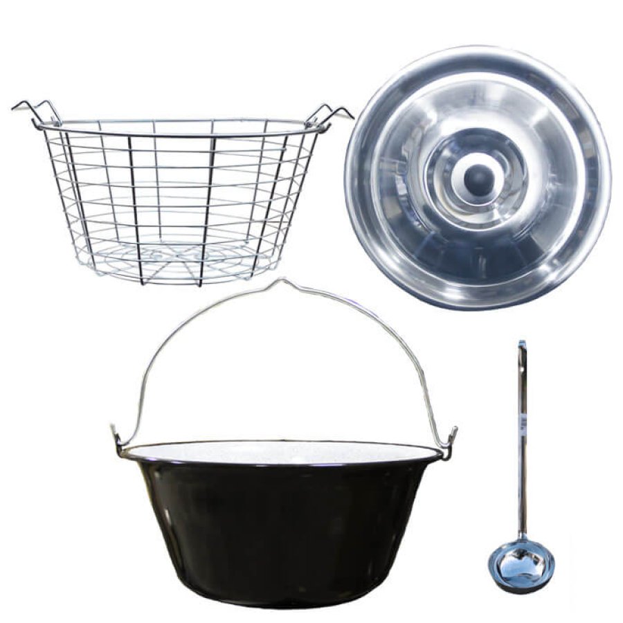 Smaltovaný kotlík (1,2 mm) 20 L + liatinový horák 5,5 kW + nízka kotlina 42 PLUS 600 + nerezová pokrievka INOX