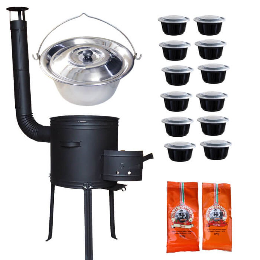 Nerezový kotlík 22 L (0,8 mm) INOX + žiaruvzdorná kotlina 42 cm Plus 700 + misky 12 ks + 2 x korenie na guláš 100 g
