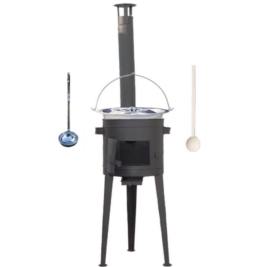 Nerezový kotlík 22 L (0,8 mm) INOX + žiaruvzdorná kotlina s vysokými nožičkami (1,5 mm) HODO 42 cm PLUS 600 + vareška + naberačka