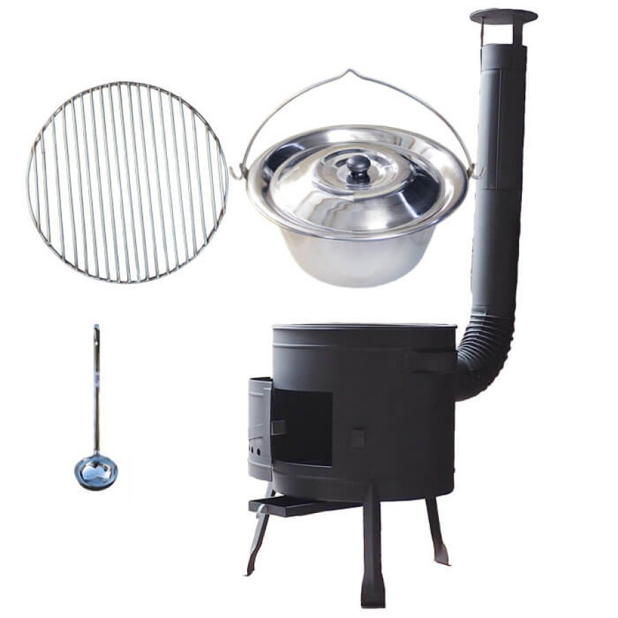 Nerezový kotlík 22 L (0,8 mm) INOX + Nerezový rošt 45 cm + nízka žiaruvzdorná kotlina 42 cm PLUS 600