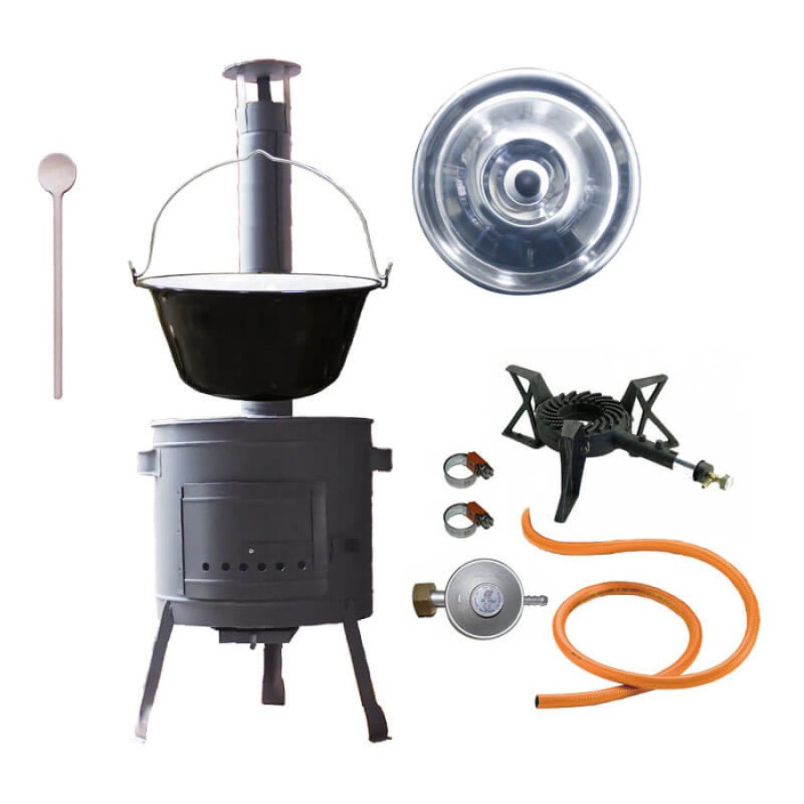 Smaltovaný kotlík (1,2 mm) 30 L + liatinový horák 5,5 kW + nízka kotlina 45 PLUS 600 + nerezová pokrievka INOX