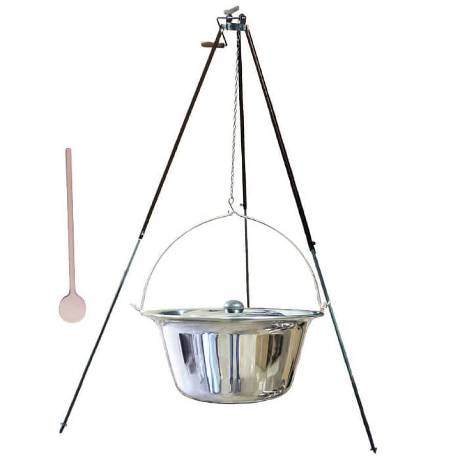 Antikorový kotlík 30 L (1,2 mm) + teleskopická trojnožka s poistnou kladkou + pokrievka