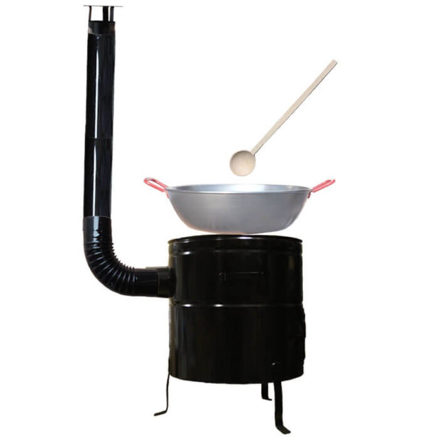 Paella panvica WOK 55 cm + kovová kotlina 53 cm a vareška
