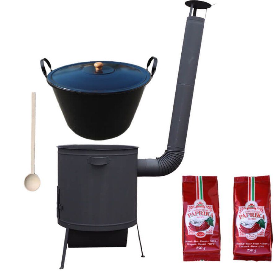 Smaltovaný kotol 60 L na zabíjačku + žiaruvzdorná kotlina 53 PLUS 600 s roštom na popol 4 mm + sladká a štipľavá paprika (2 x 250 g) + vareška