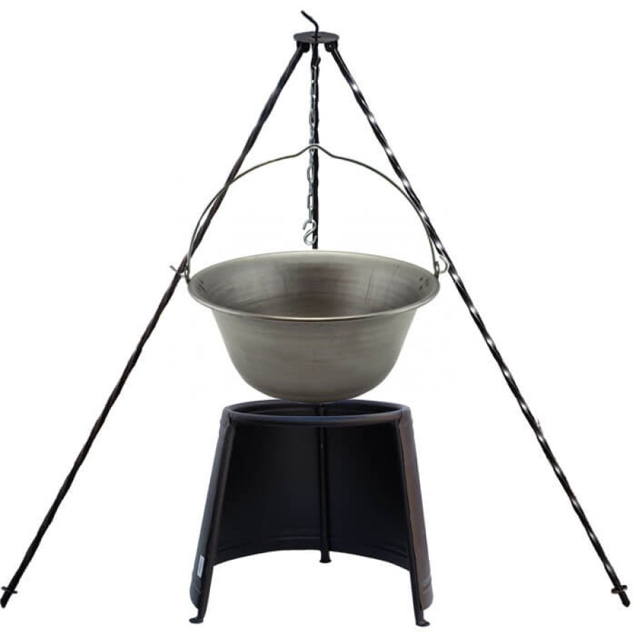 Železný kotlík 14 L (0,75 mm) + chránič plameňa (Ohnisko) 37 cm + klasická oceľová trojnožka 1,2 m